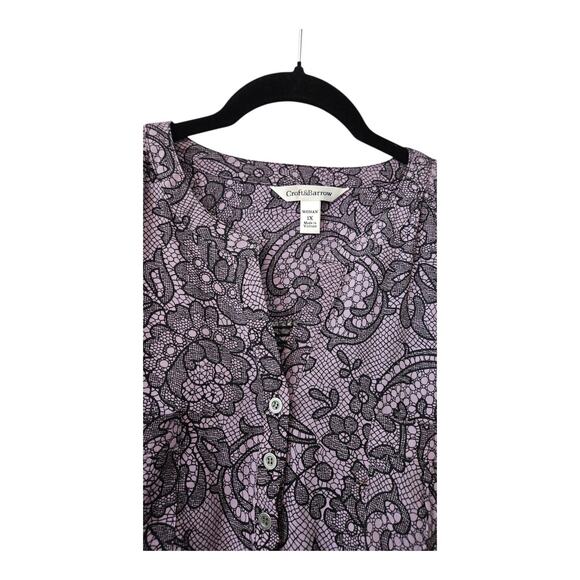 Croft & Barrow Womens 1X Blouse Top Purple Roll Tab Sleeves Pockets Split V-Neck - Picture 3 of 9
